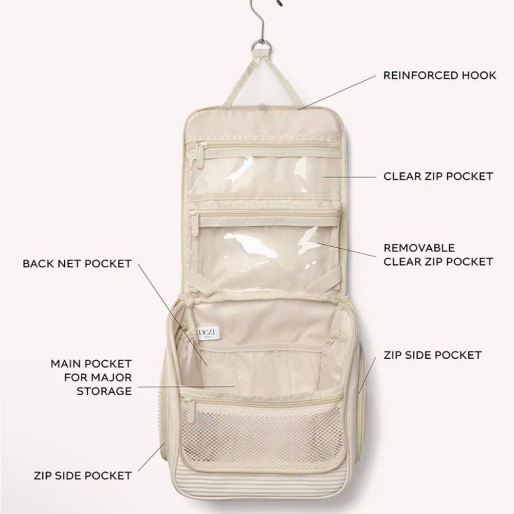Dezi Travel Accessories/Makeup hanging Cream Textured Handbag